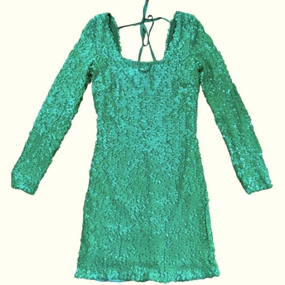 DIXIE Sequinned stylish Dress Mini Dress Green Color Made in Italy Size S. - Picture 5 of 8